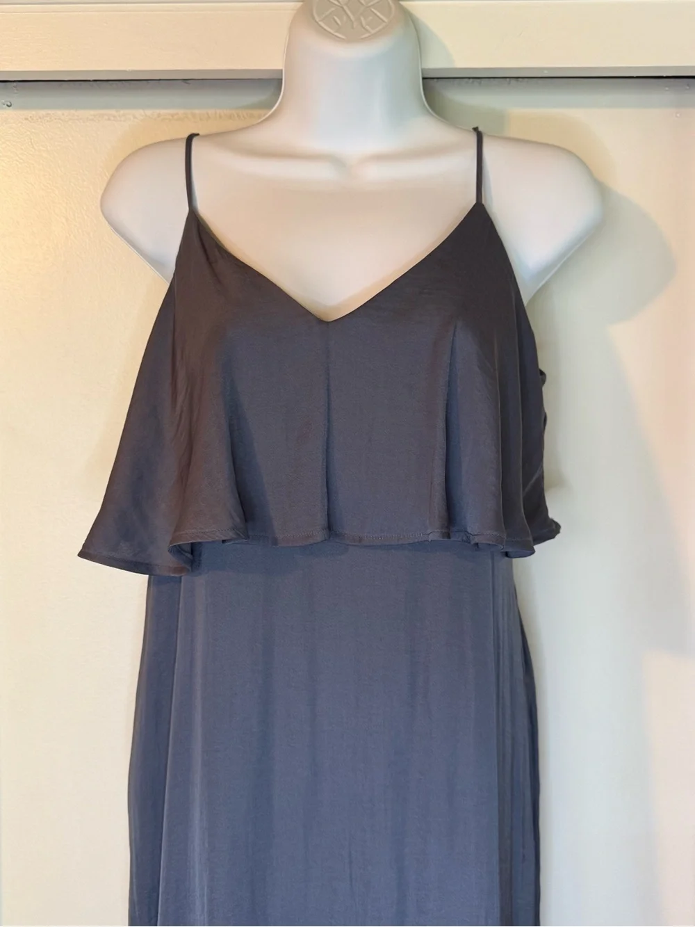 Abercrombie & Fitch Charcoal Blueish Gray Ruffle Maxi Dress - Spaghetti Straps
